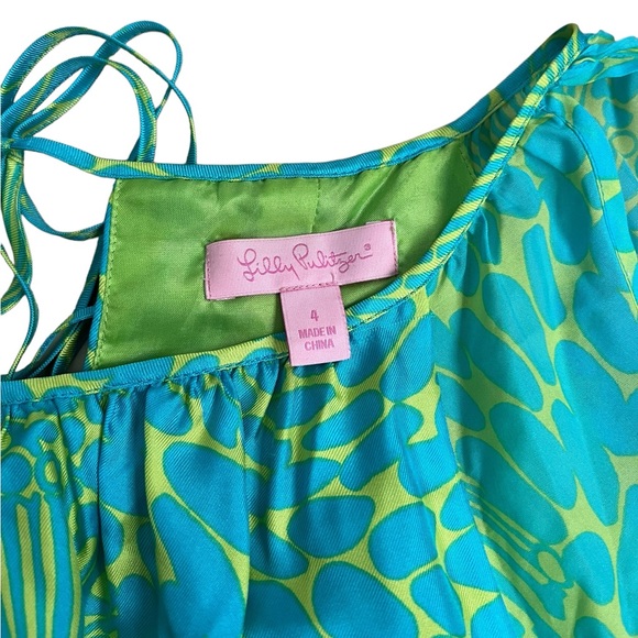 Lilly Pulitzer Dress Cold Shoulder Silk Long Sleeve Jewel Green Blue Size 4 - Picture 7 of 12